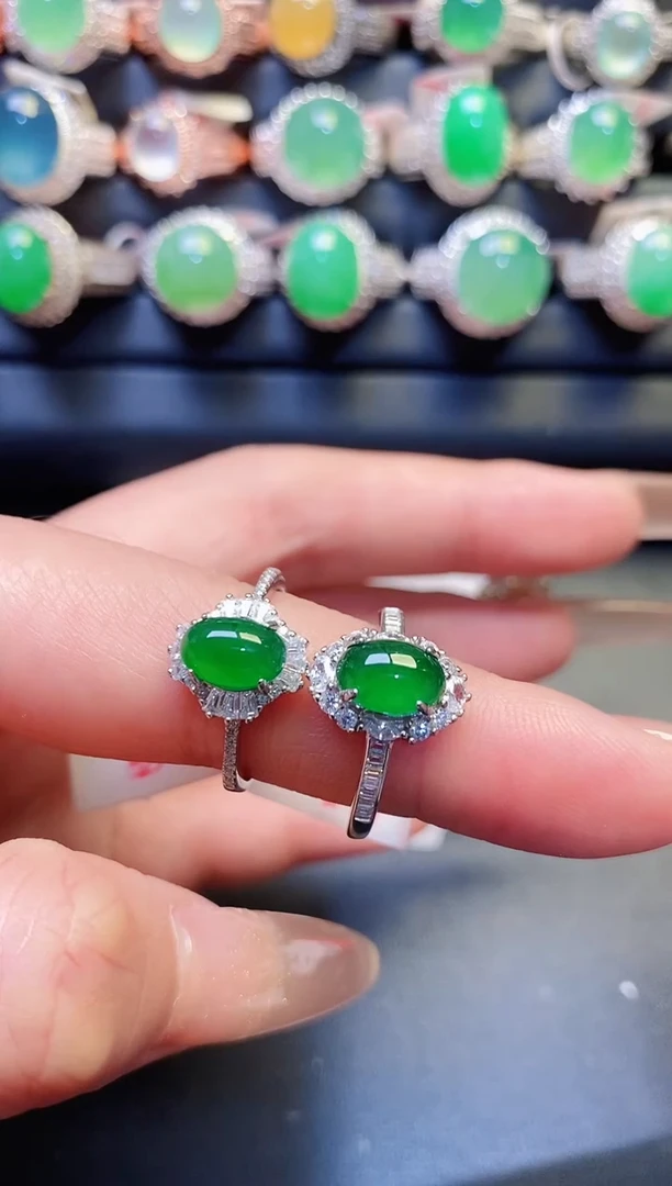 银S925镶嵌戒指翡翠冰*子天然