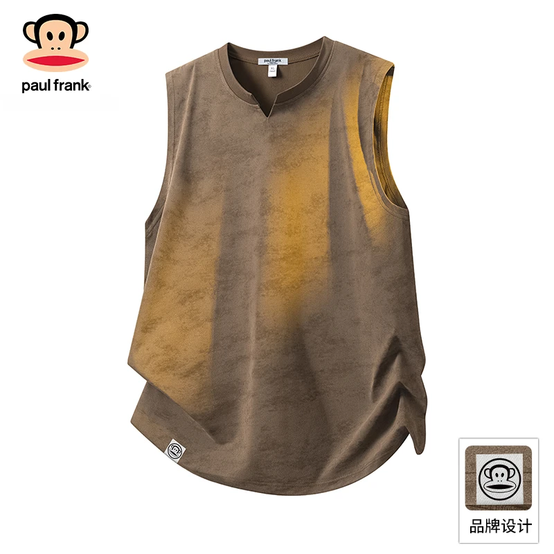 Paul Frank/大嘴猴休闲复古坎肩背心男士夏季薄款运动宽松扎染T恤