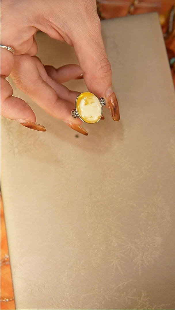 【闪购商品】琥珀戒指银S925镶嵌戒指