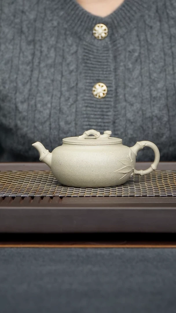茶壶段泥圆竹原矿零添加羊脂白玉段纯手工制作230毫升