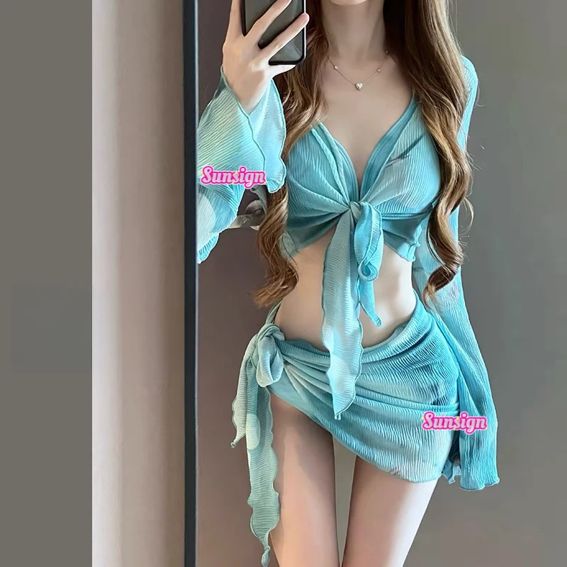 Sun【湖蓝】泳衣女比基尼分体泳衣女纯欲度海边假风泡温泉性感泳装