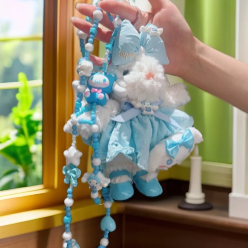 浅蓝色洛丽塔垂耳兔变身玉桂狗玩偶带鞋可爱造型手机背夹