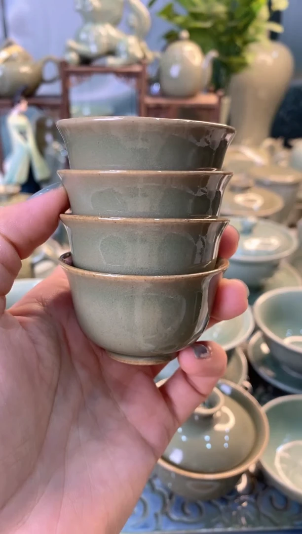耀州窑微瑕 黑泥素面小茶杯 4个特价处理