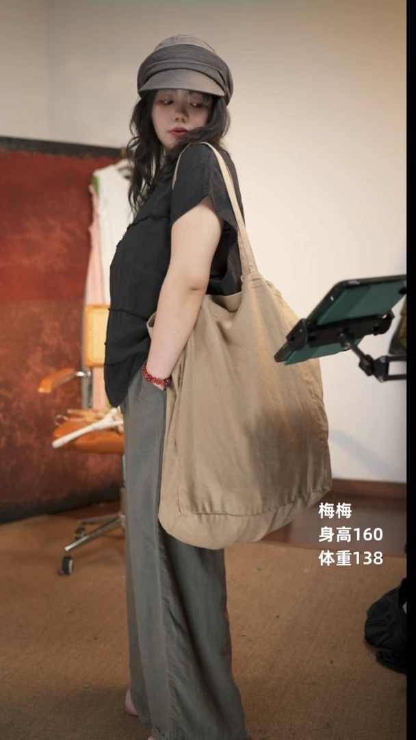 棉麻卡其色单肩包包