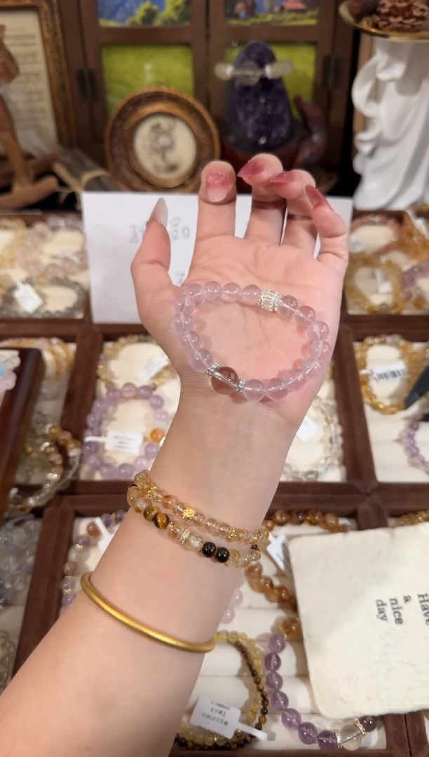 水晶手链合金马粉白水甜心