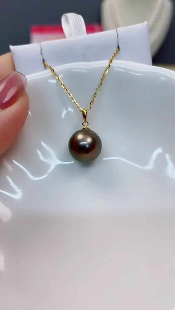 【闪购商品】海水珍珠吊坠(赠链)18K金镶嵌12-13大溪地黑珍珠吊坠