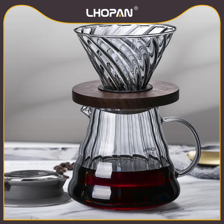 L'HOPAN/欧烹纯色咖啡壶咖啡萃取套装竖纹泡壶手冲壶滤纸意式耐热
