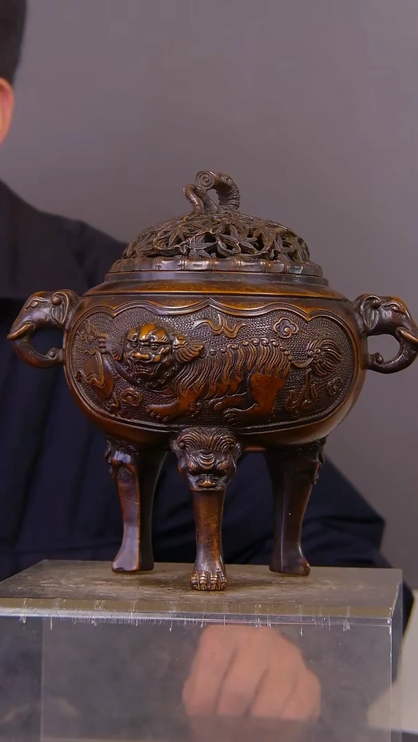 烧*虾山水铜缘紫铜香炉结缘1111