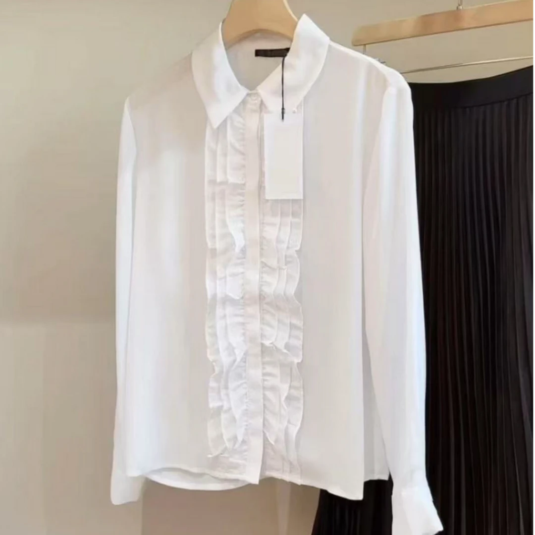 上衣韩版女打底春季长袖常规冬季小众衬衫木耳雪纺休闲上衣