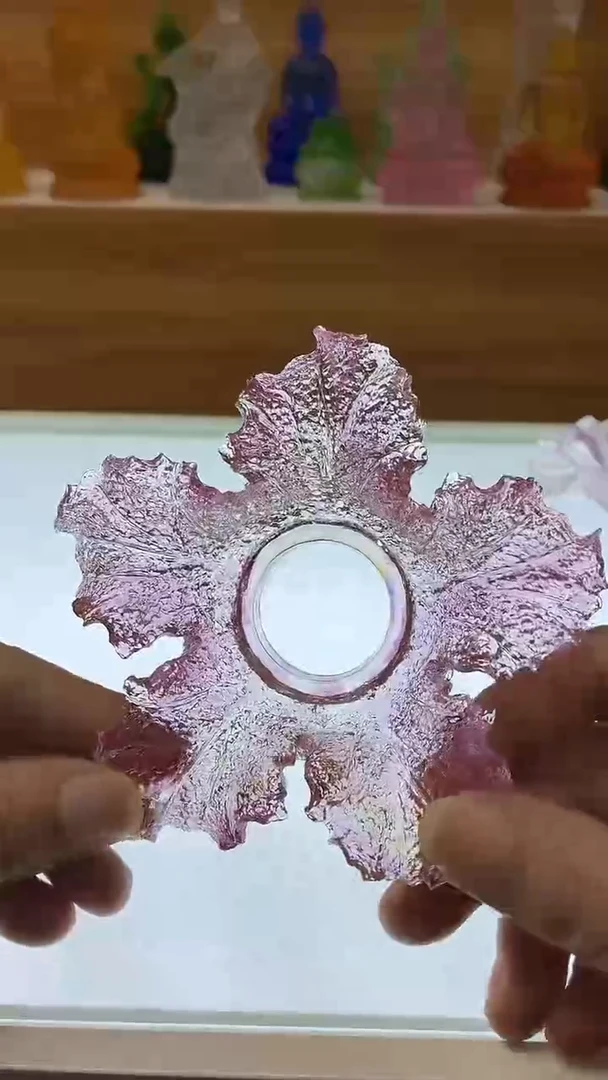 琉璃手工艺品淡红色百财叶子茶漏架