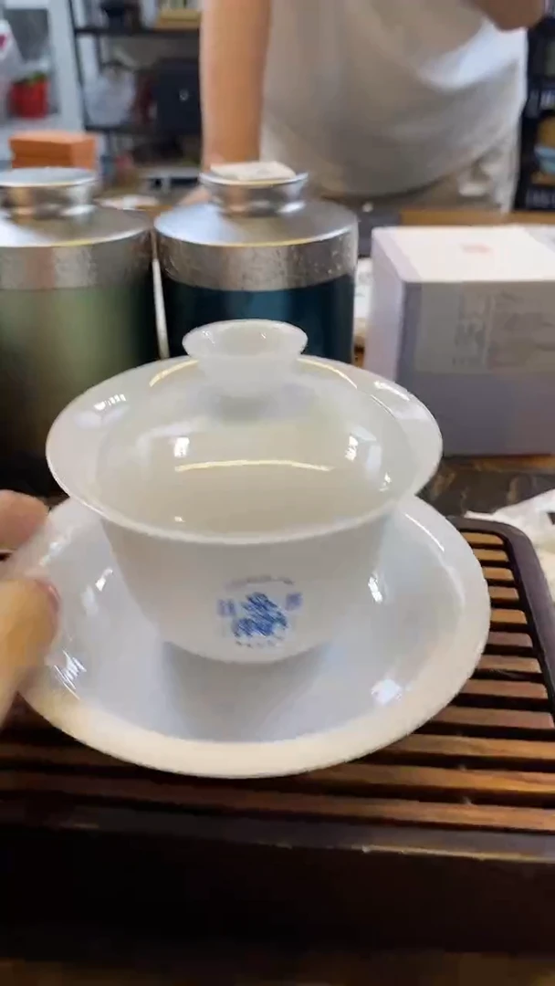 冰白三才白瓷盖碗