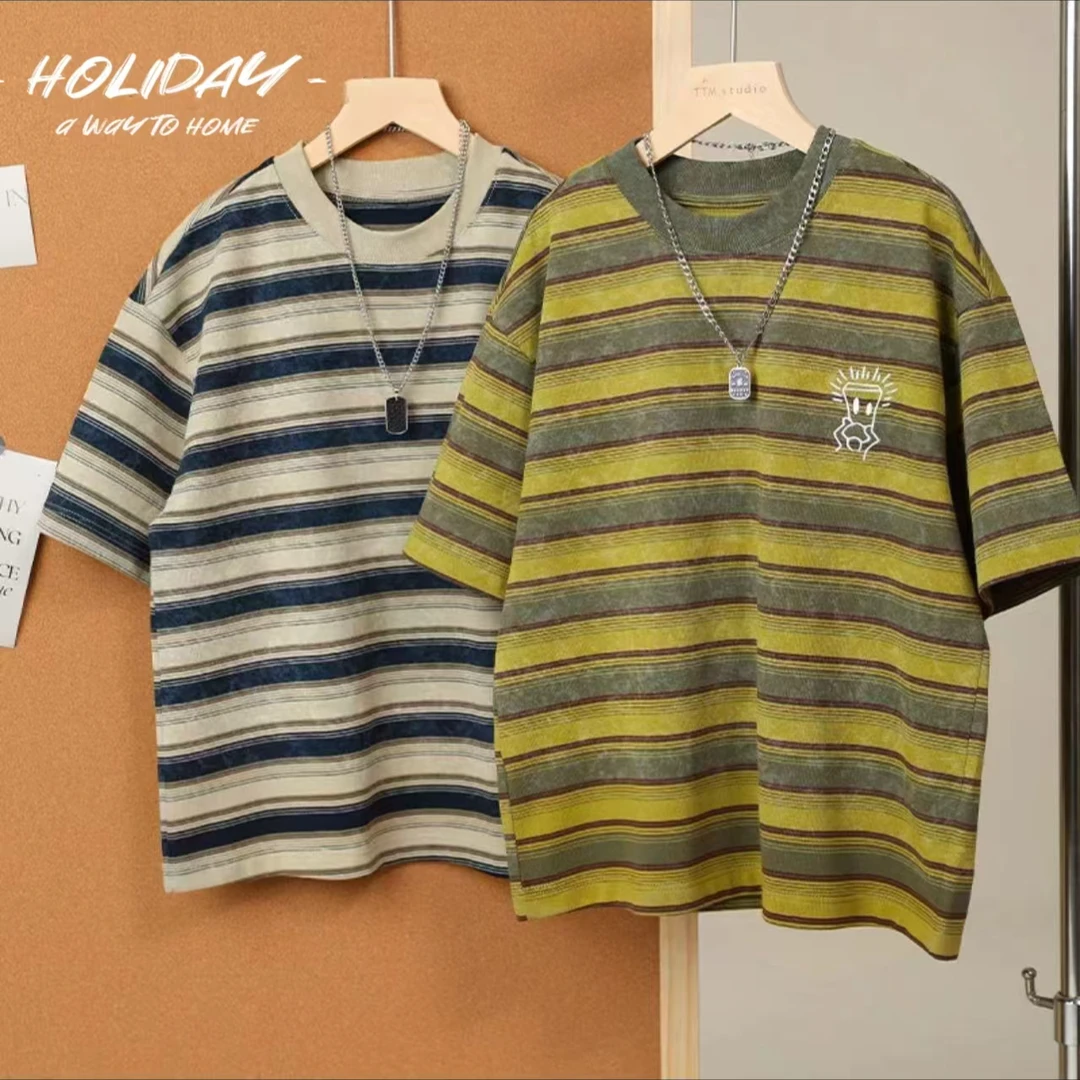 现货2025新款条纹森系短袖中大童T恤时尚00132百搭