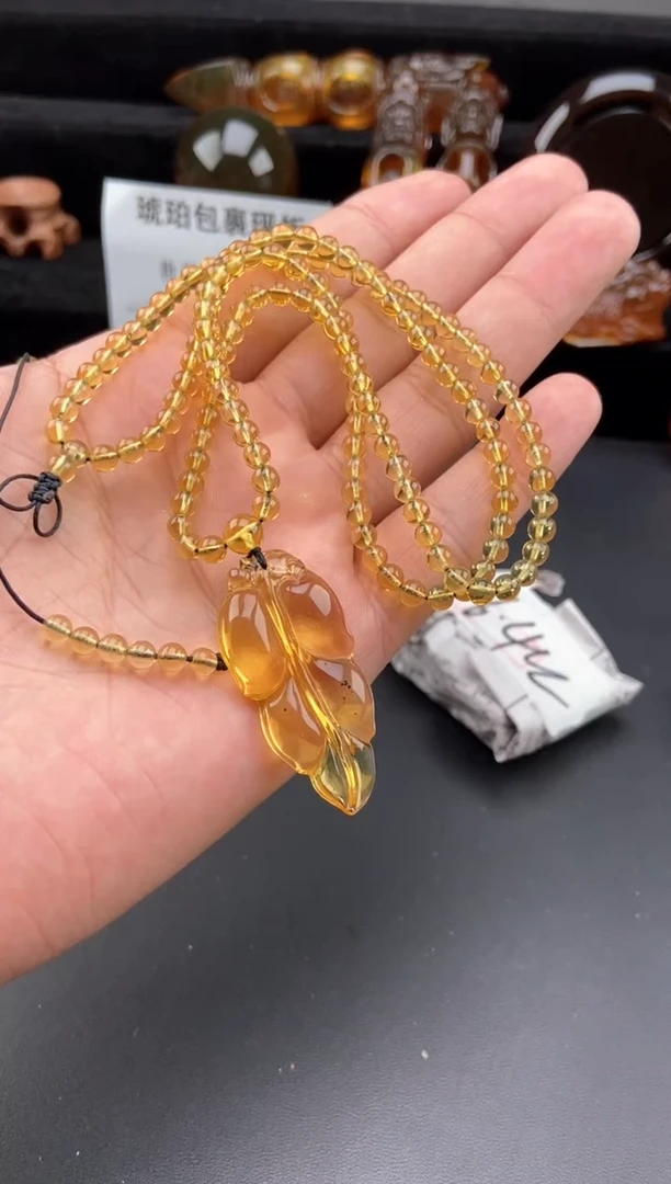 【闪购商品】琥珀颈饰未镶嵌叶子毛衣链一套