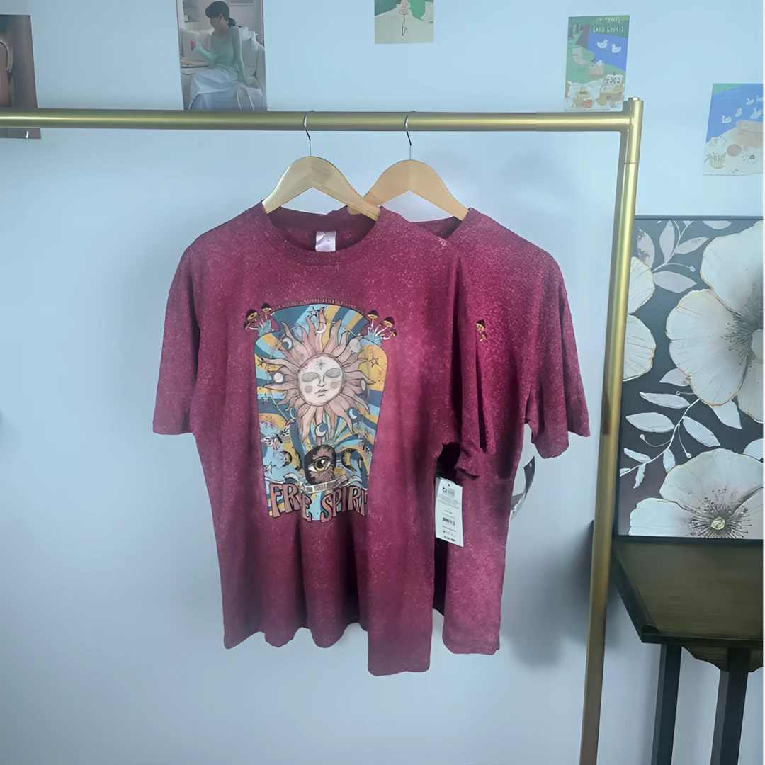 长款百搭青春活力圆领日常短袖T恤宽松休闲夏季扎染2802