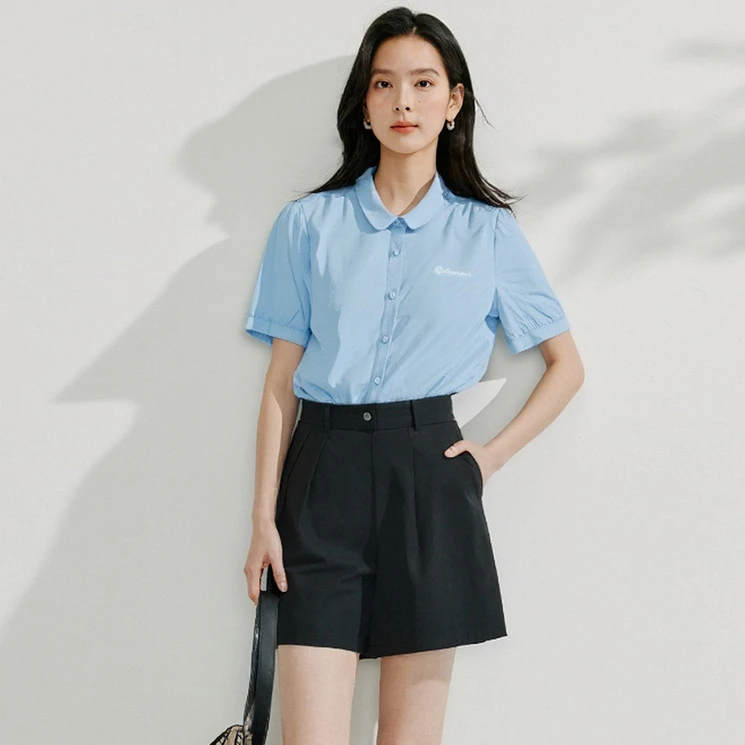 法式通勤薄款短袖衬衫女2025夏季新款欧若风气质宽松百搭衬衣