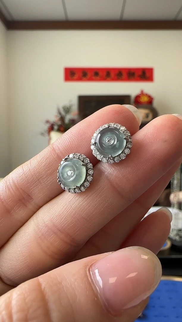 【闪购商品】翡翠耳饰银S925镶嵌银镶
