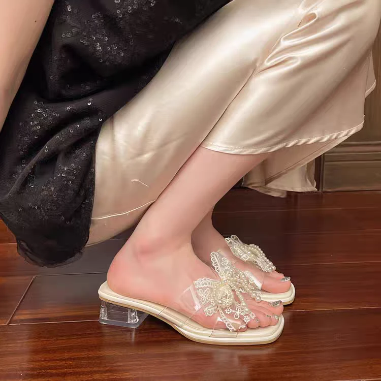 3071夏季新款外穿时尚仙女风透明一字带水晶鞋（新疆西藏不包邮）
