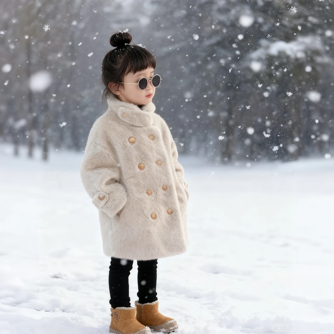 儿童中长款冬装仿貂绒皮草加厚皮毛一体绒女童外套韩版宝宝棉衣