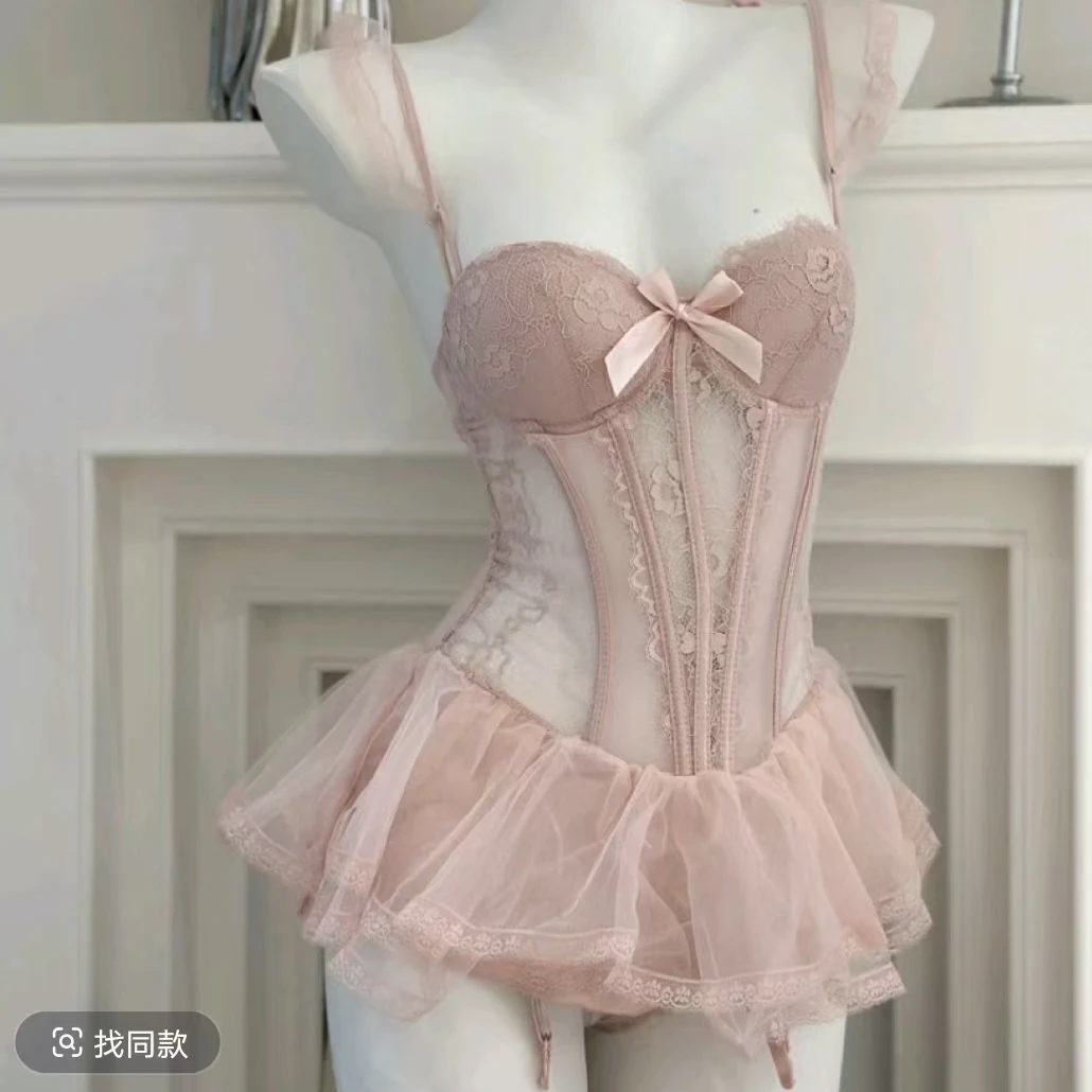 性感鱼骨纯欲蕾丝网纱吊带睡裙收腰显瘦