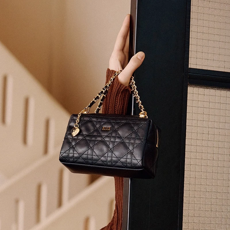 ELLE25年早秋新款法式限定琥珀流光风~菱格纹搭单肩小香风包25325