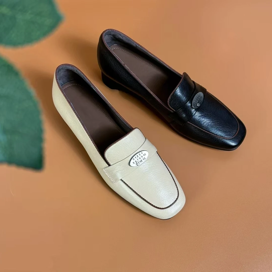 2025新款羊皮乐福鞋女跟高3厘米软底软面英伦风春季休闲时尚低跟