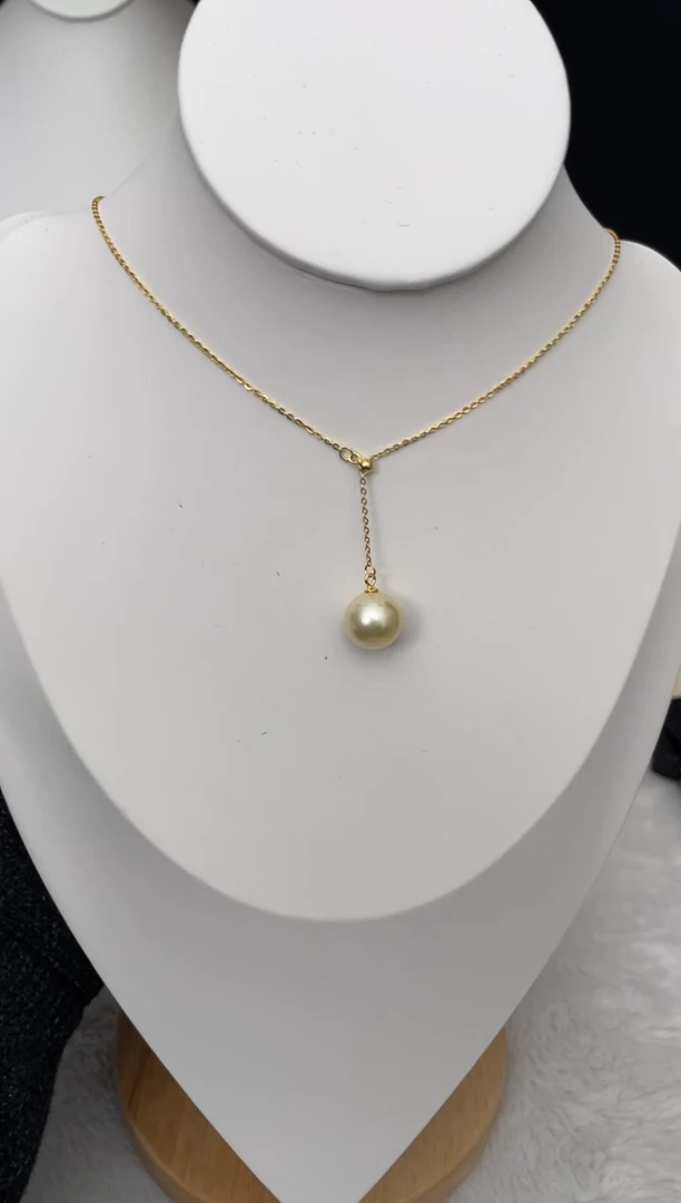 【闪购商品】海水珍珠吊坠(赠链)银S925镶嵌南洋金珠Y字链11-12mm