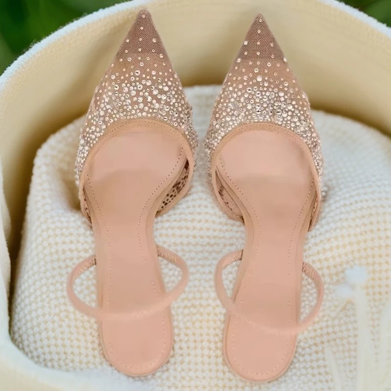 气质浅口女鞋尖头伴娘镶嵌夏季镂空包头一字带明星同款百搭鞋子