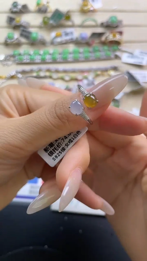 银S925镶嵌戒指翡翠翡翠 蛋面 银S925镶嵌