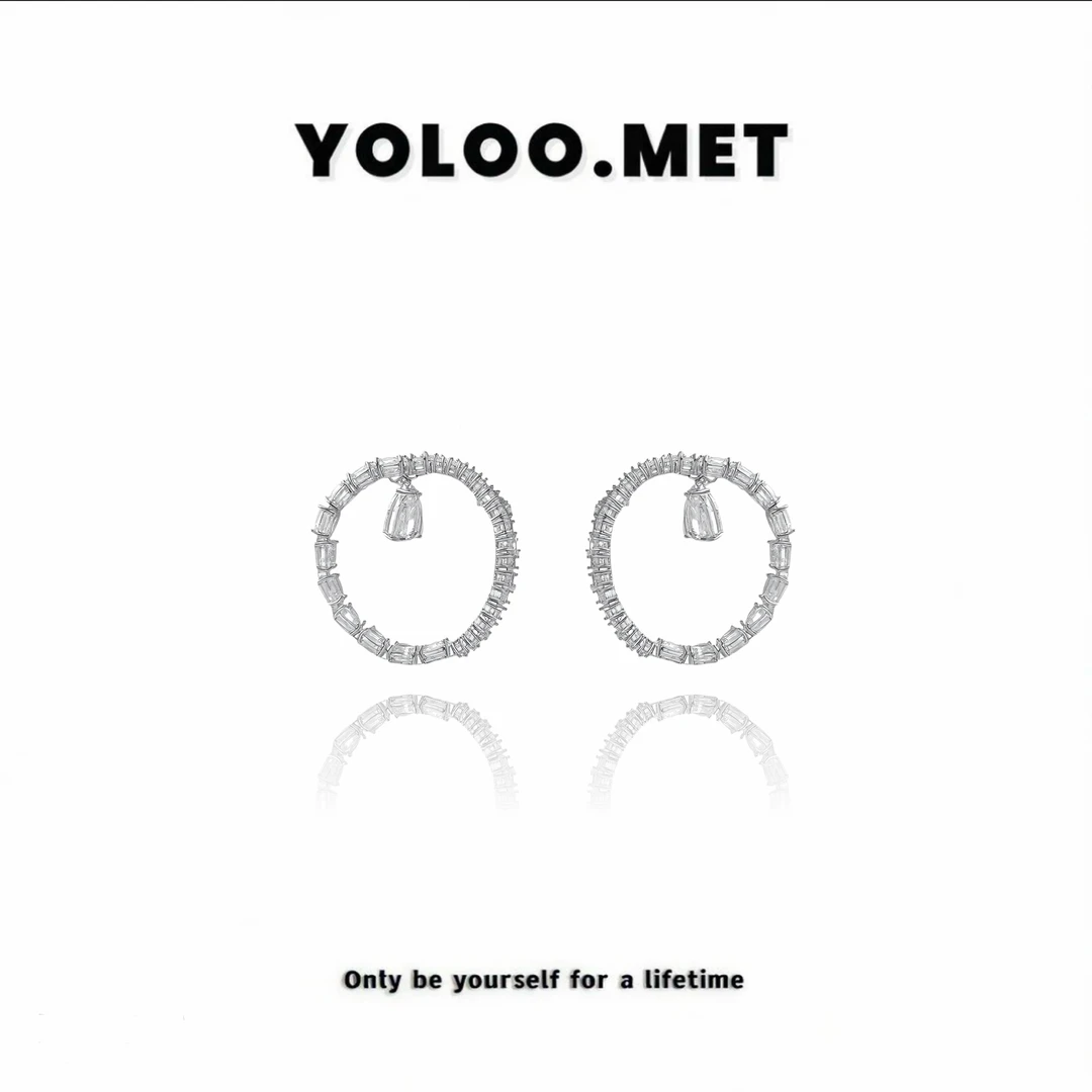 铜合金合成锆石耳饰 【Yoloo.Met】小众设计感爆闪轻奢圈环吊坠耳环