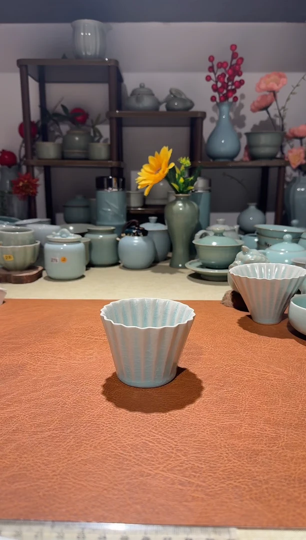 杯子陶瓷007折扇杯 仿古釉微瑕 主人杯品茗杯薯条桶*