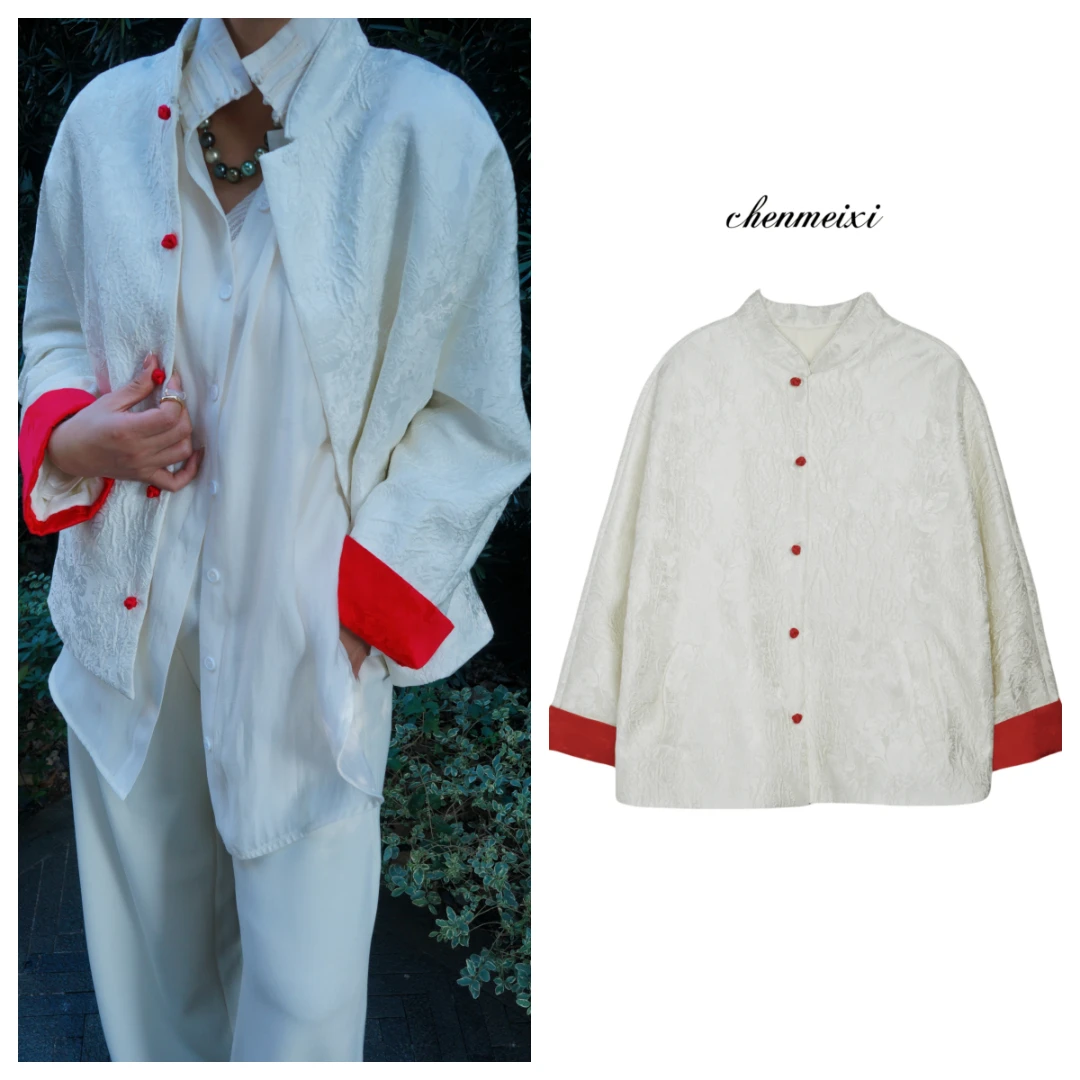 陈美羲【雪里红】国风新中式提花白拼红外套CK-WT-5436