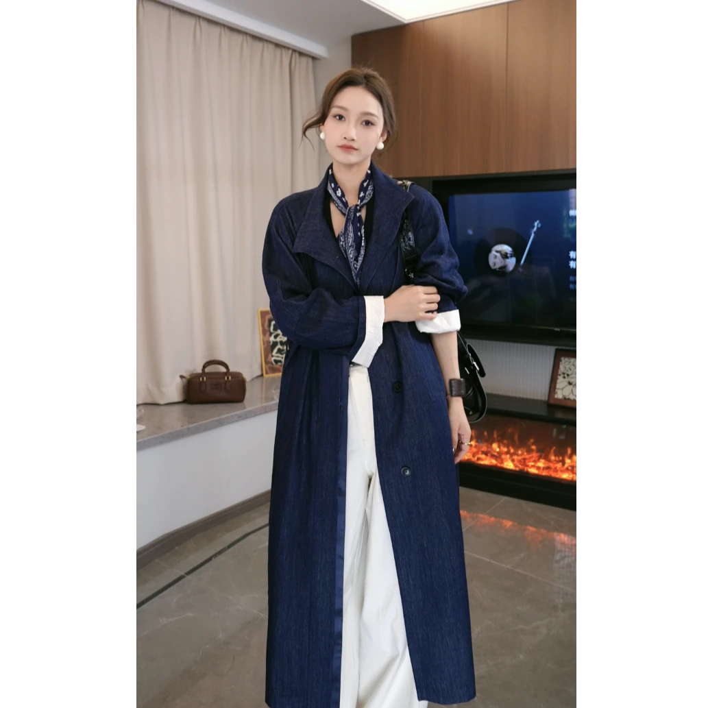 廓形极简风立领复古风衣女2025年春季新款高级感英伦长款牛仔风衣