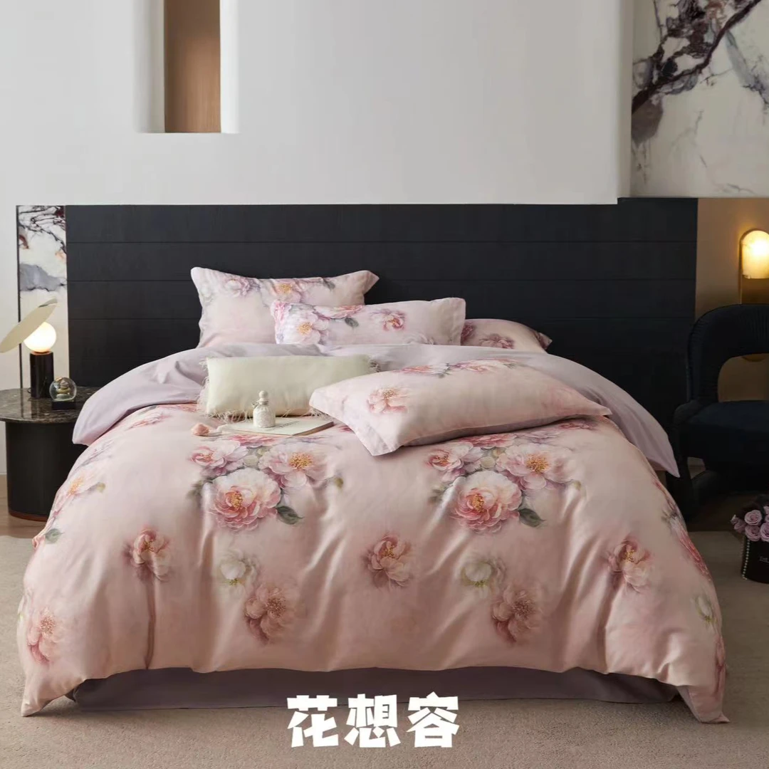 月亮家-高端新品-品牌天丝棉磨绒亲肤四件套-花想容