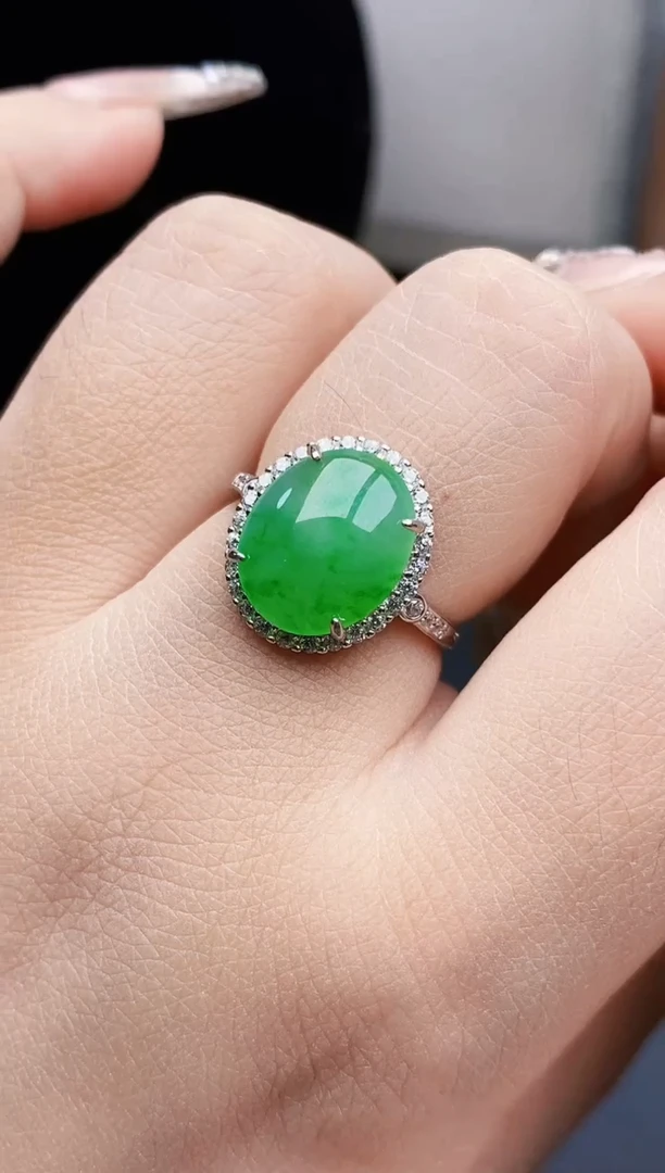 银S925镶嵌戒指翡翠小**师0677