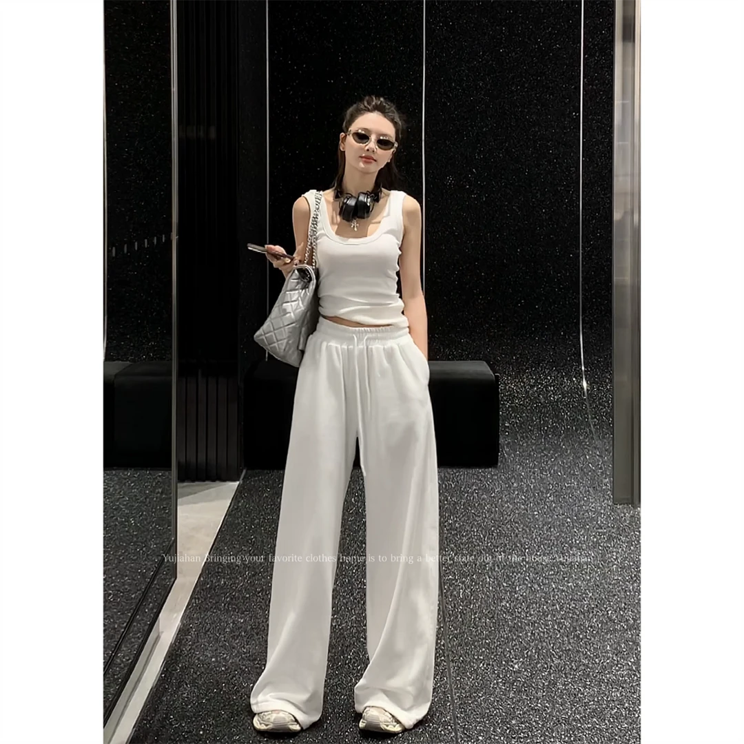 休闲裤女春夏新款阔腿运动裤极简舒适宽松套装直筒长裤