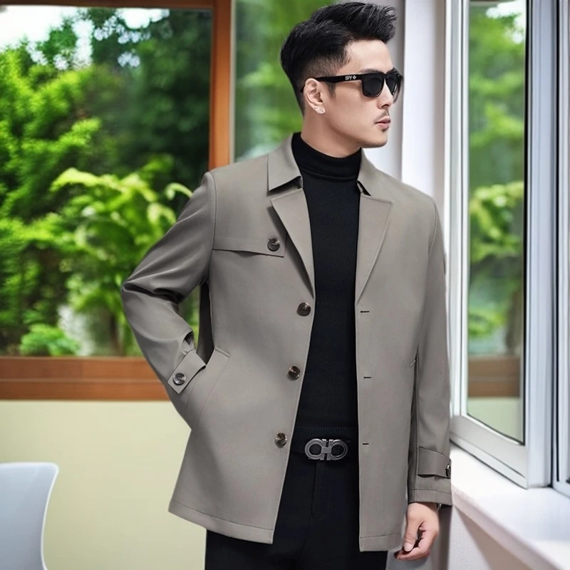 娜罗普西风衣男短款春秋新款时尚休闲中年爸爸装外套商务行政上衣