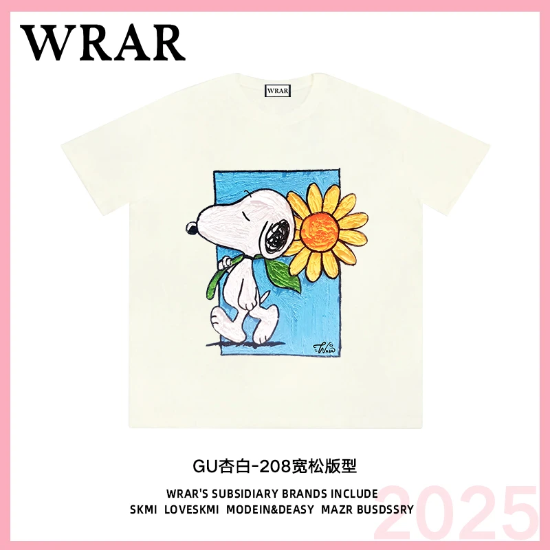 【小狗向日葵】新品潮流圆领夏季透宽松百搭纯棉卡通插画印花T恤