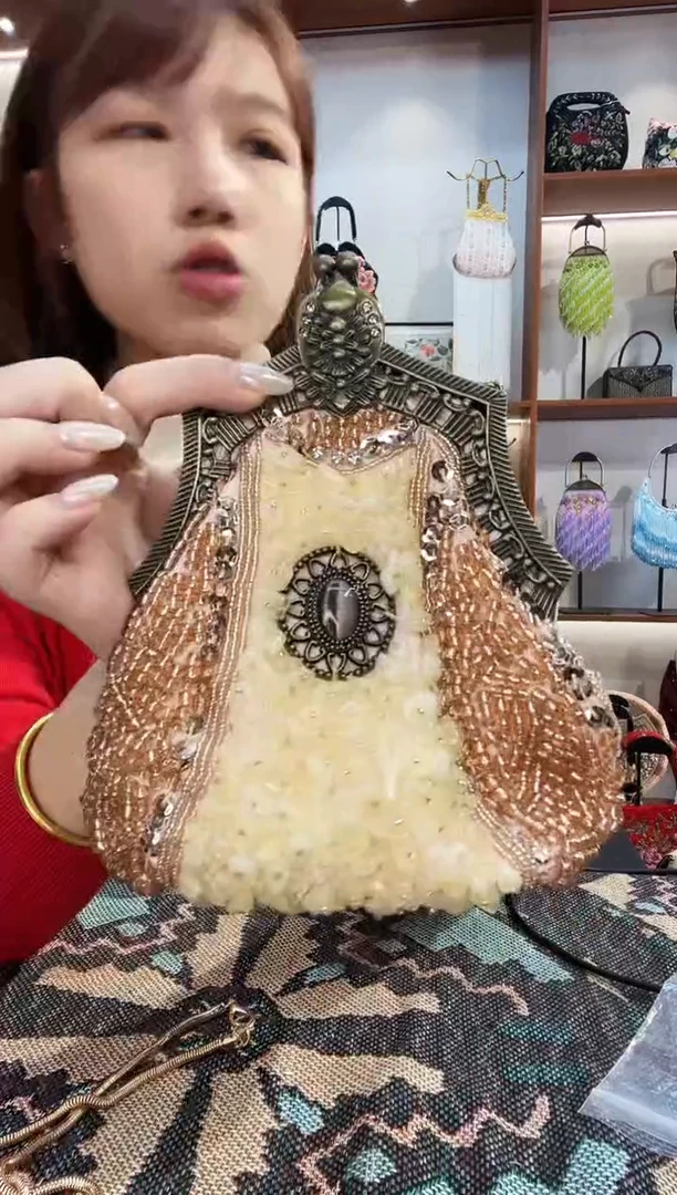 织物12号（多色可选）手工珠珠包包腋下斜跨包手拿包手提晚宴包