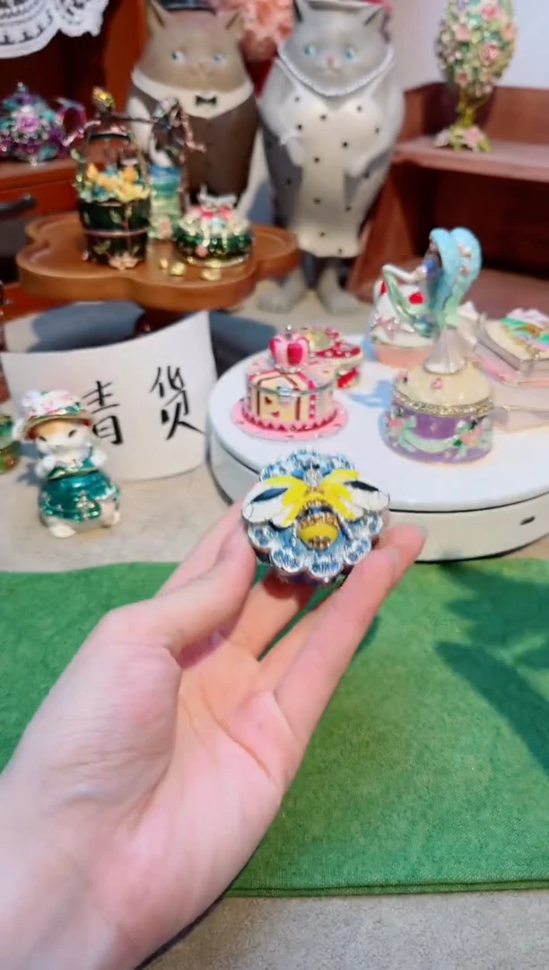 瓷片 福利微瑕中古款高质珐琅彩合金摆件首饰盒