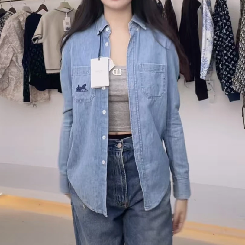 全新未使用 Celine/思琳 马车刺绣牛仔衬衫 蓝色/XS