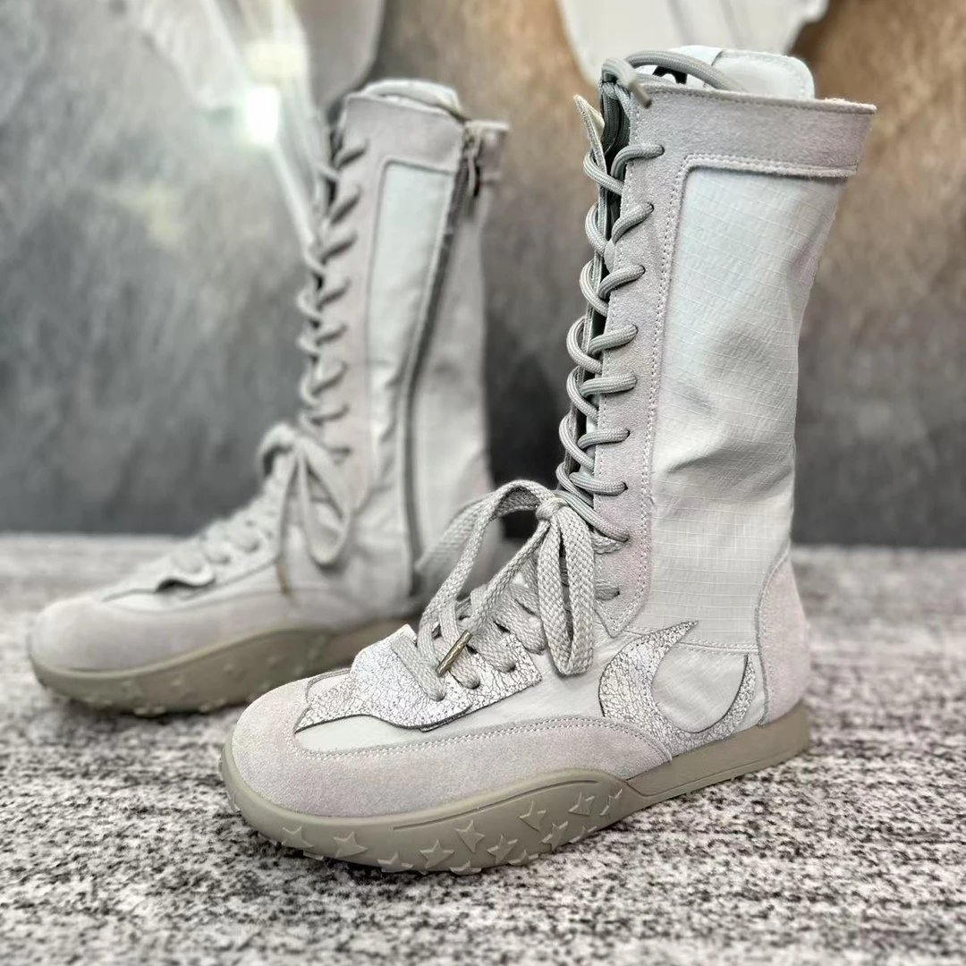 瘦瘦靴星星靴夏款灰色卡其色米白色仙气飘飘薄底方圆型古灵精怪靴