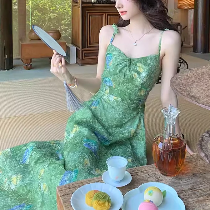 依漾自制-【青山幽兰】新款显瘦收腰设计感连衣裙-42103K