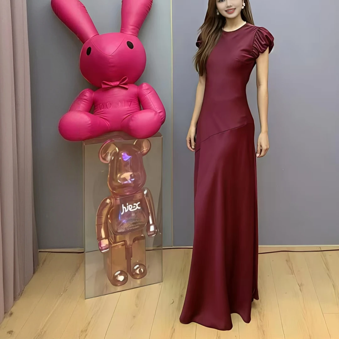 [依易原创]气质优雅法式轻奢修身斜裁缎面鱼尾裙连衣长裙E1202