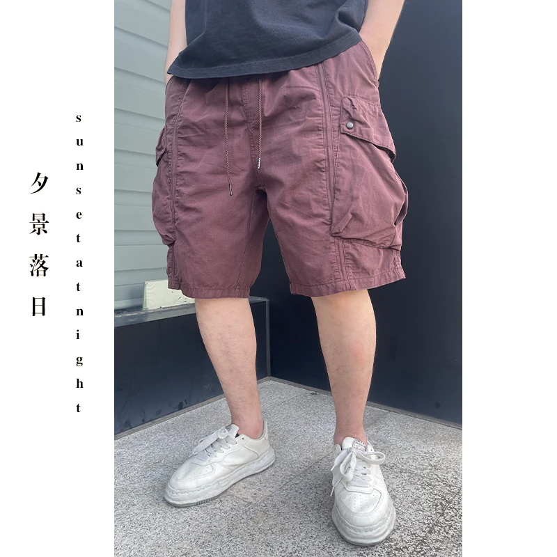 【cityboy】日系休闲大口袋百搭重磅格纹纯棉宽松版工装短裤25162