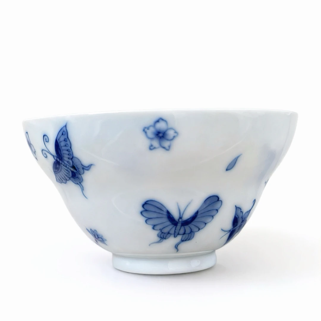 文浩柴窑 景德镇陶瓷主人手绘蝶恋花品茗主人杯