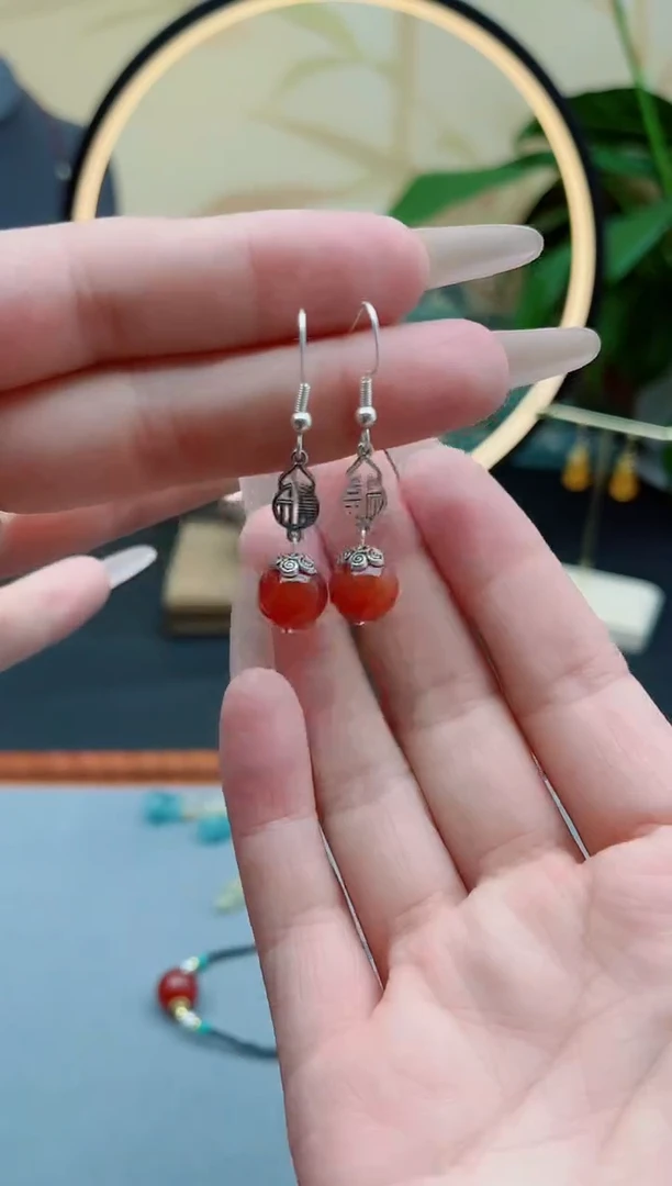 玛瑙/玉髓耳饰银S925镶嵌350