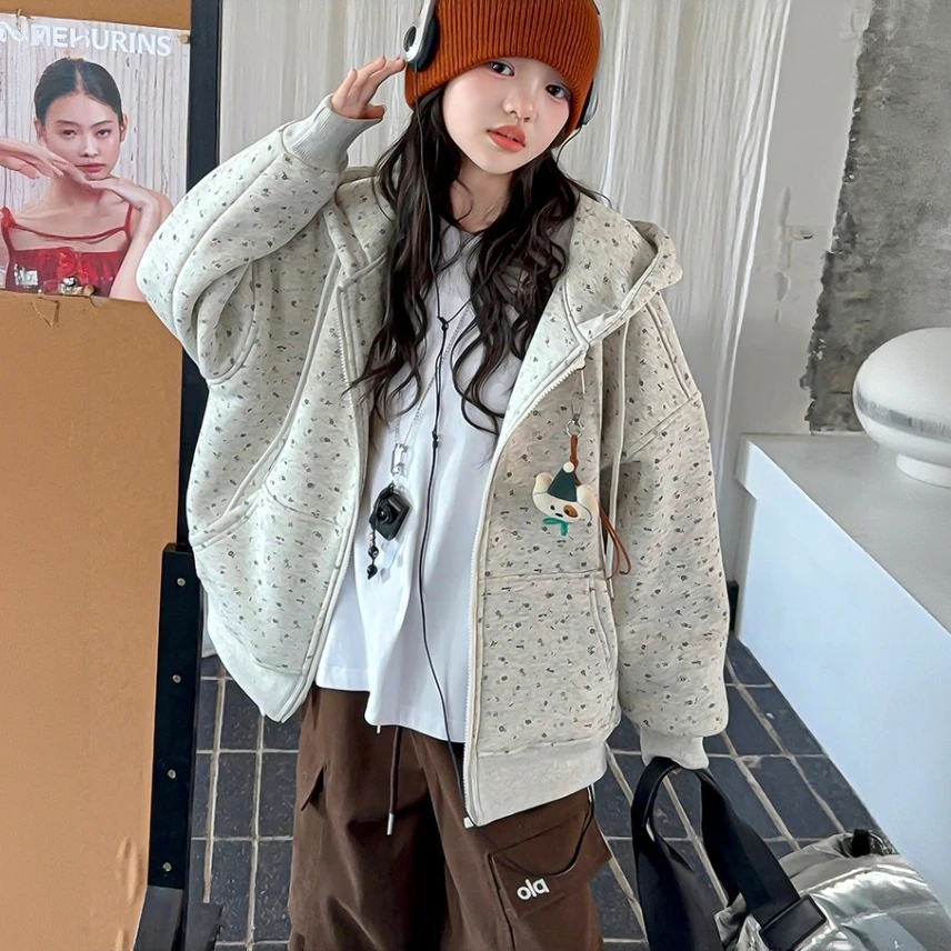 【清货】冬款洋气满印小碎花加绒女童连帽外套 F360 360 S