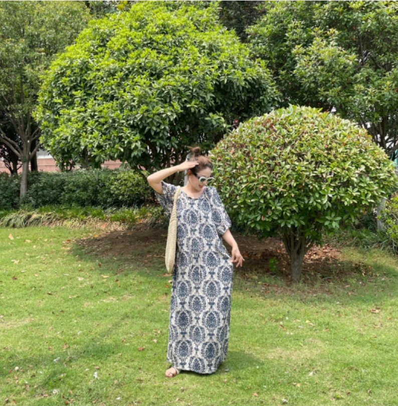 夏季绵绸睡裙舒服凉爽绵绸减龄小碎花长裙中长款气质