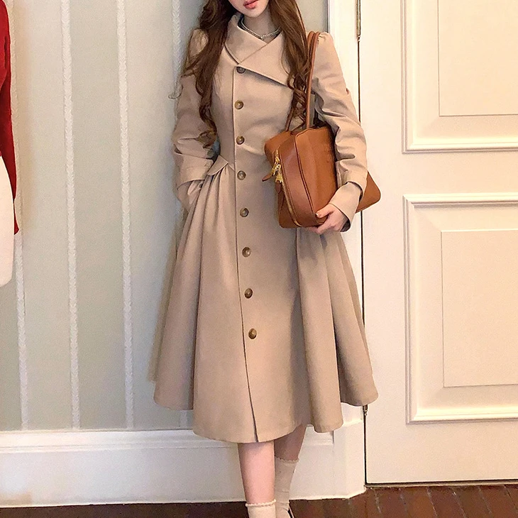 伦敦周末秋冬摩登主义收腰大裙摆巨好看风衣中长款老钱风掐腰外套