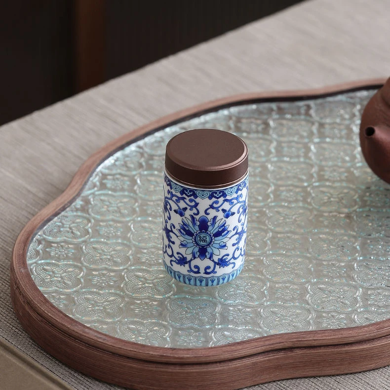56.青花旅行茶叶罐陶瓷储存罐茶道器具b2密封茶罐珐琅彩 TJ127
